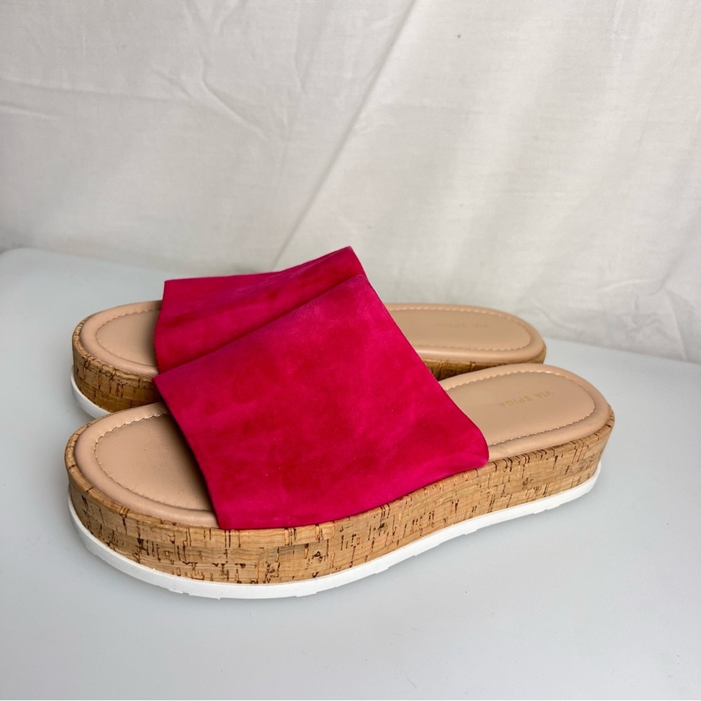 Via Spiga NEW Women’s Fuchsia Pink Cork Platform Slip On Sandals Size 8